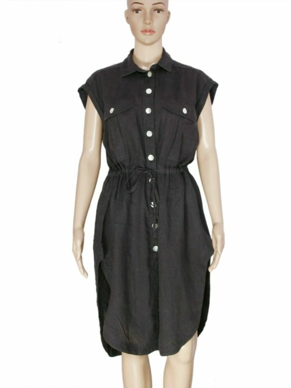 Free People Meet Me Halfway Linen Black Shirt Tunic Dress XS